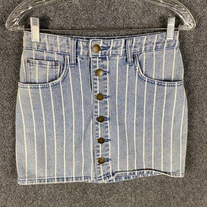 Bilabong Skirt Women's 26 Mini Striped Button Fly 100% Cotton Denim